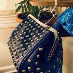 Blue Silver Studded Bag with Blue Fringe Scarf